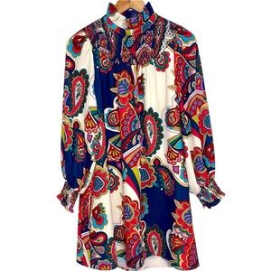 Crosby by Mollie Burch Gorgeous Long Sleeve Paisley Print Mini Dress HTF Small